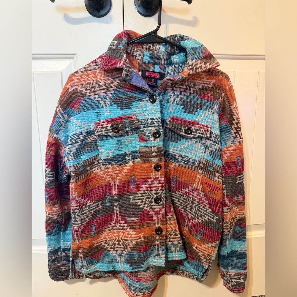 Rock & Roll Denim Aztec Button up Jacket